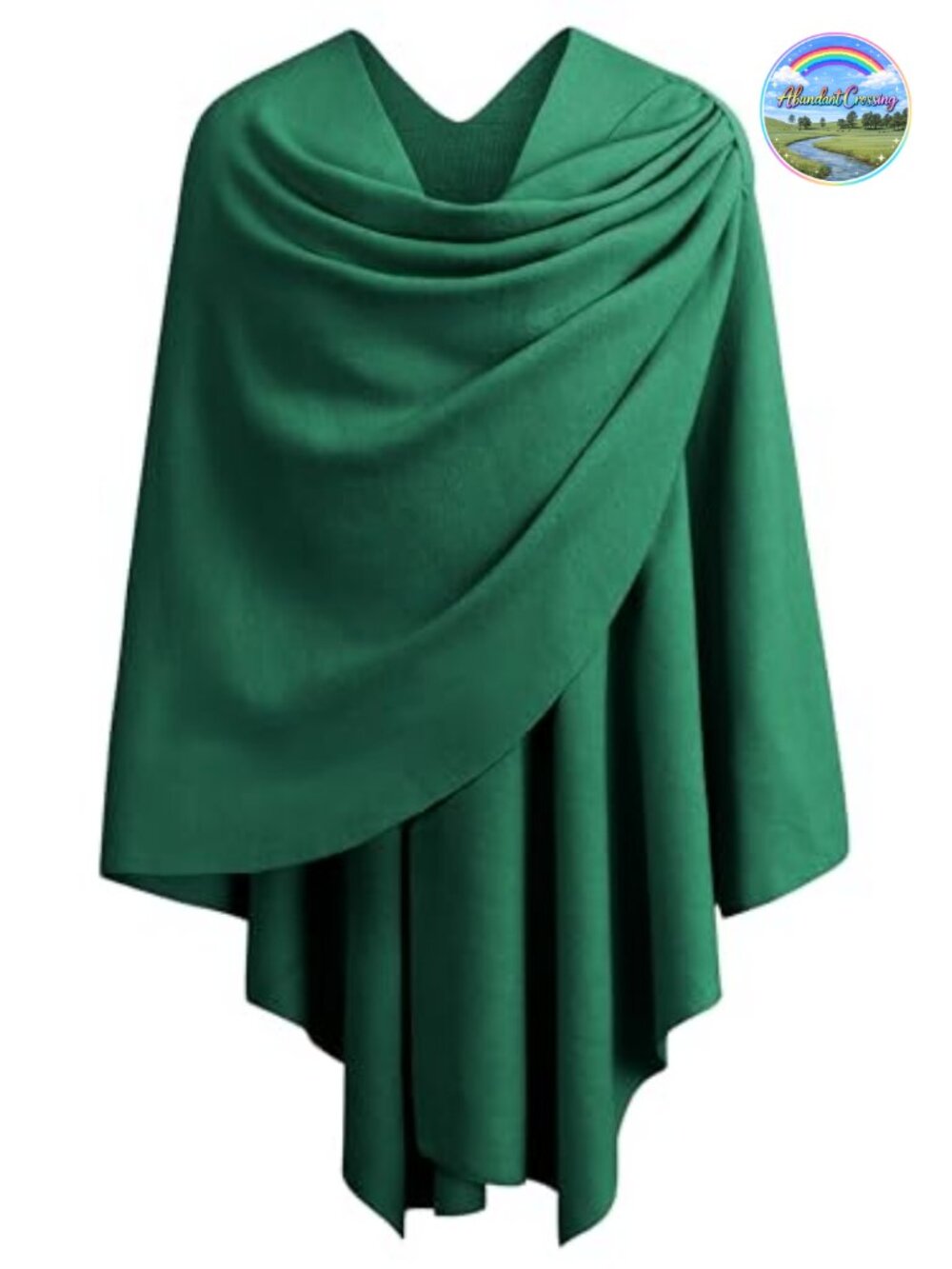 Double Knit Poncho Shawl Wrap Loop Button Closure Curved Hem